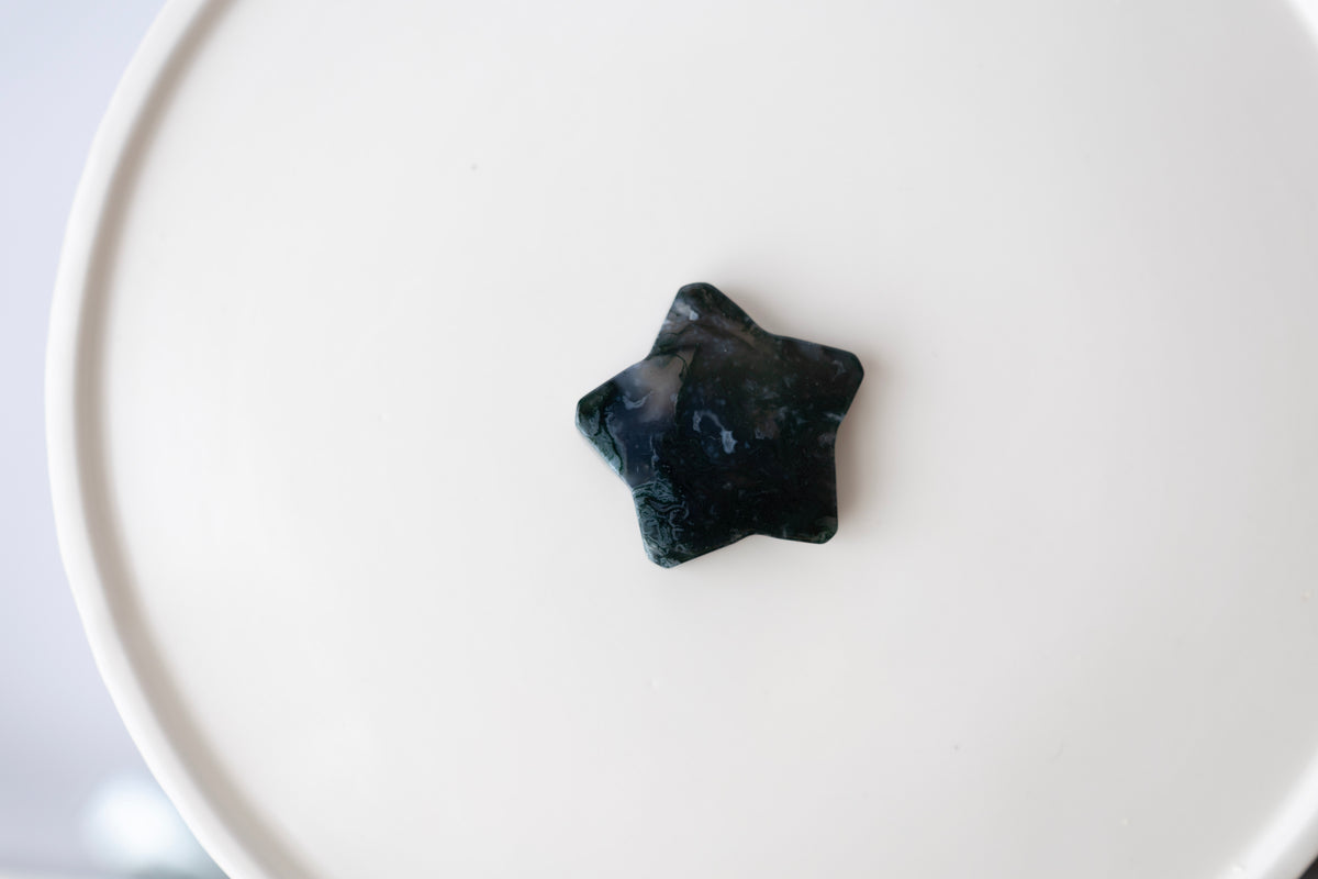 Dark Moss Agate Star Carving