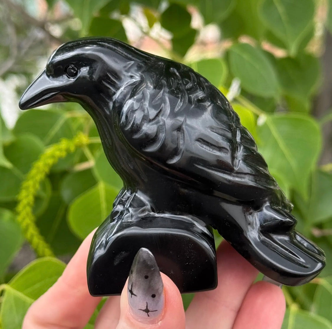 Black Obsidian Raven Carving