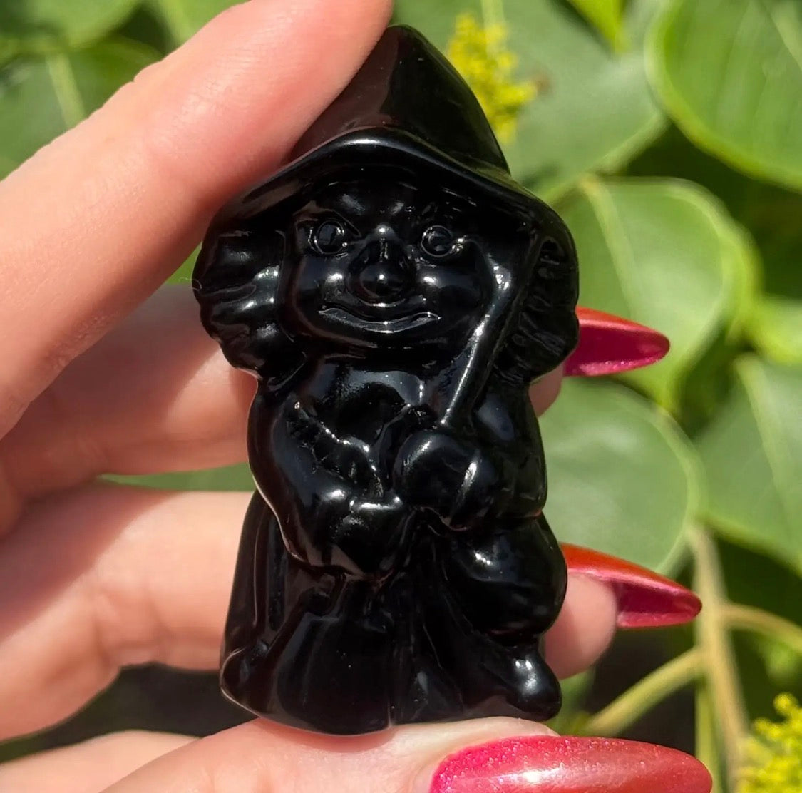 Obsidian Hedge Witch Carving