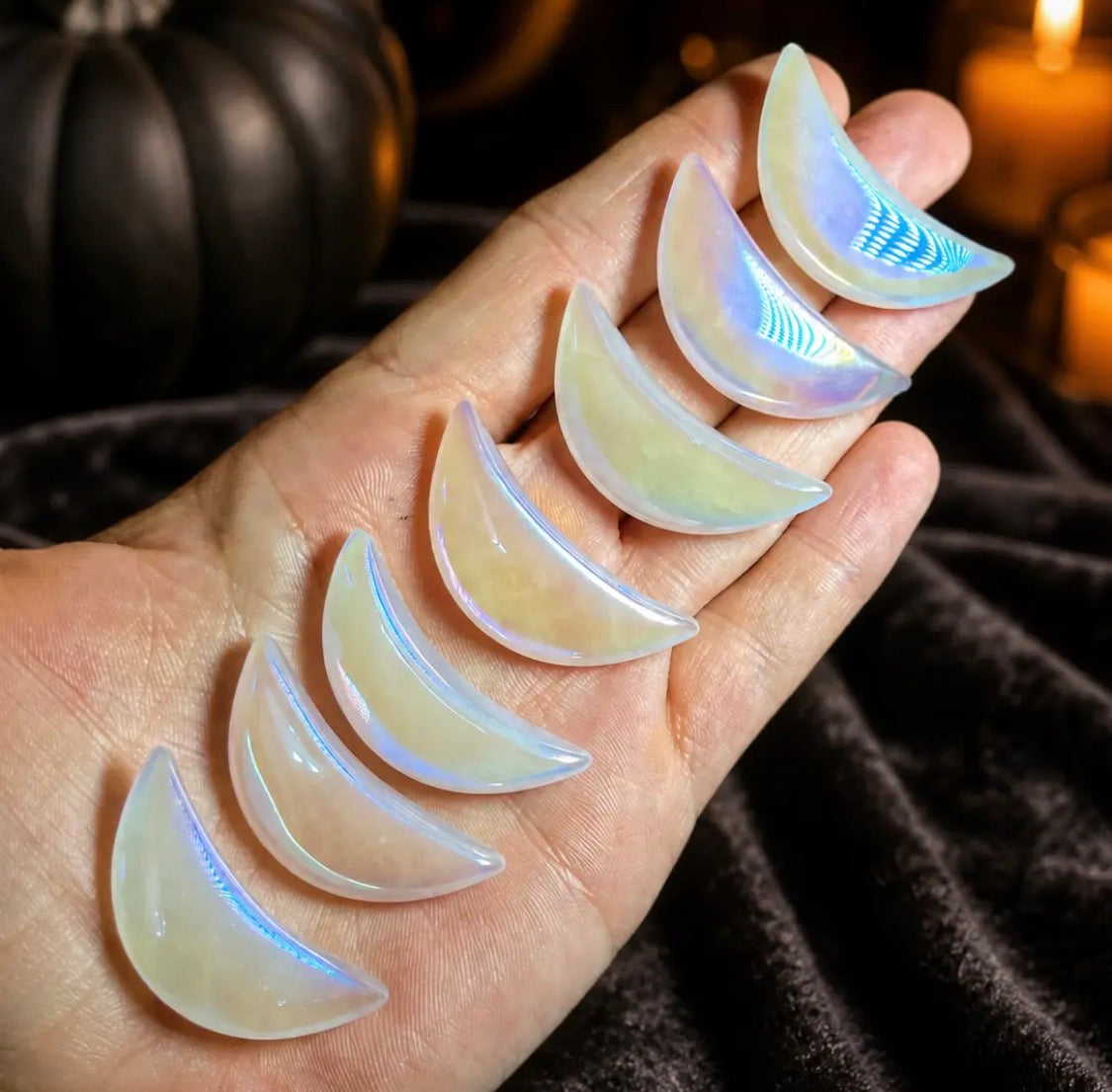 Pink Rose Quartz Aura Crescent Moon Carving